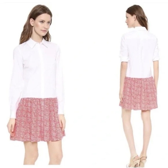 Diane Von Furstenberg DVF Sz Large Alison Drop Waist White & Red Pleated Dress - Picture 1 of 16